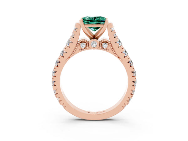 Rose gold Princess Cut Green Sapphire Classic Solitaire Ring with Pavé Band and Four-Prong Setting