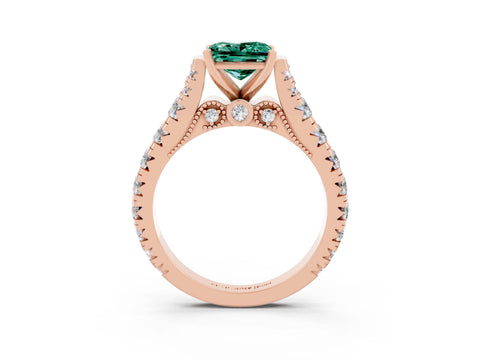Rose gold Princess Cut Green Sapphire Classic Solitaire Ring with Pavé Band and Four-Prong Setting_3