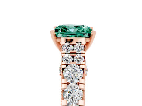 Rose gold Princess Cut Green Sapphire Classic Solitaire Ring with Pavé Band and Four-Prong Setting_5