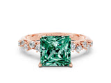 Rose gold Princess Cut Green Sapphire Cluster Side Stone Solitaire Ring with Prong Setting_25