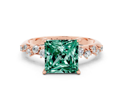 Rose gold Princess Cut Green Sapphire Cluster Side Stone Solitaire Ring with Prong Setting_25