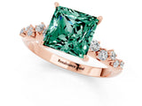 Rose gold Princess Cut Green Sapphire Cluster Side Stone Solitaire Ring with Prong Setting_26