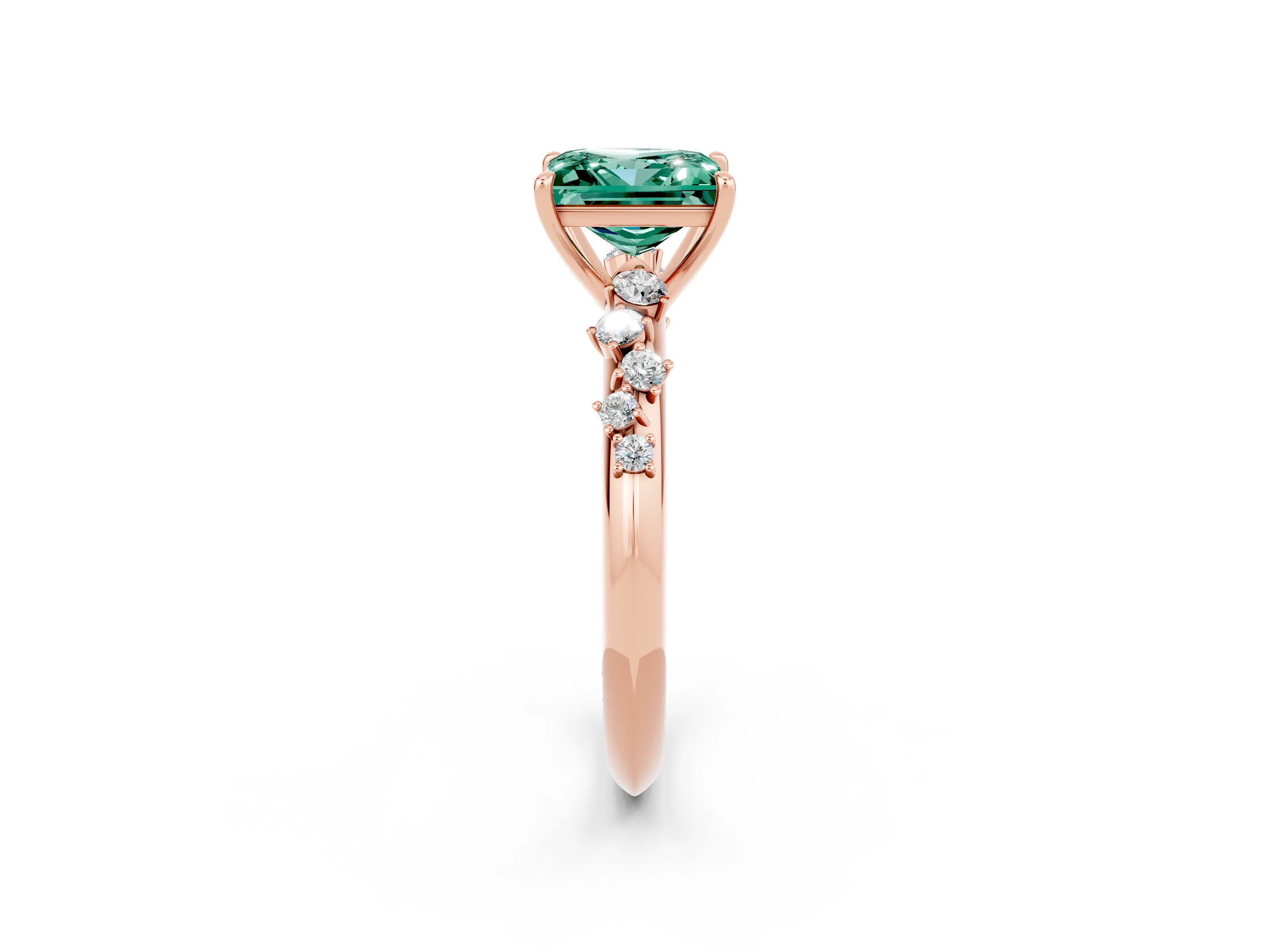 Rose gold Princess Cut Green Sapphire Cluster Side Stone Solitaire Ring with Prong Setting_27