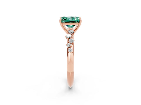 Rose gold Princess Cut Green Sapphire Cluster Side Stone Solitaire Ring with Prong Setting_27