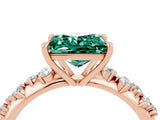 Rose gold Princess Cut Green Sapphire Cluster Side Stone Solitaire Ring with Prong Setting_29