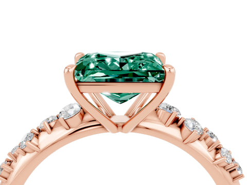 Rose gold Princess Cut Green Sapphire Cluster Side Stone Solitaire Ring with Prong Setting_29