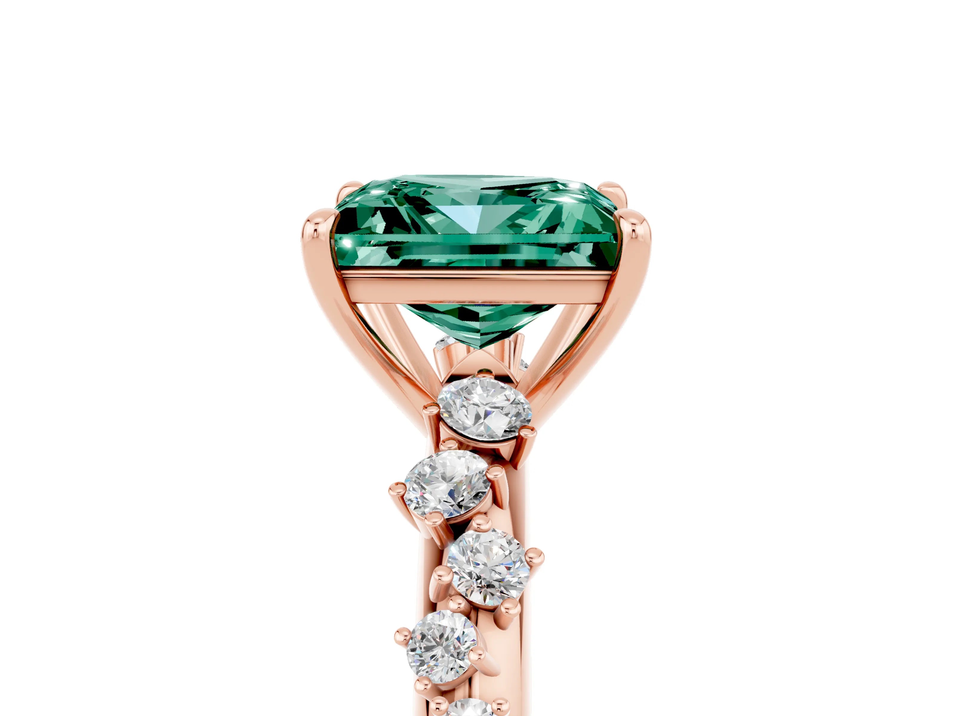 Rose gold Princess Cut Green Sapphire Cluster Side Stone Solitaire Ring with Prong Setting_30