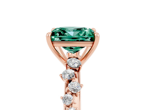 Rose gold Princess Cut Green Sapphire Cluster Side Stone Solitaire Ring with Prong Setting_30