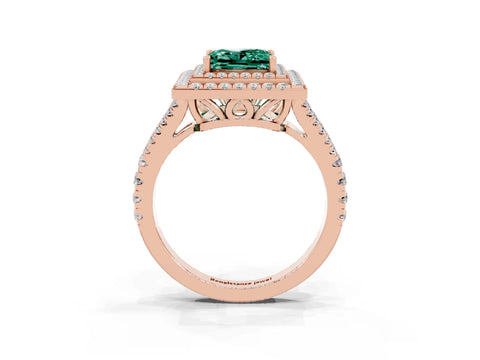 Rose gold Princess Cut Green Sapphire Double Halo Ring with Pavé Band and Prong Setting_15