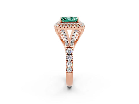 Rose gold Princess Cut Green Sapphire Double Halo Ring with Split Shank and Prong Setting_14