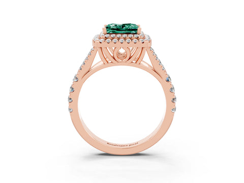 Rose gold Princess Cut Green Sapphire Double Halo Ring with Split Shank and Prong Setting_15