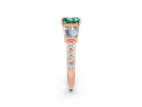 Rose gold Princess Cut Green Sapphire Engagement Ring with Baguette Side Stones and Channel Set Band_2