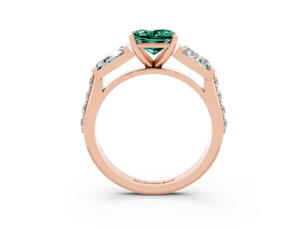 Rose gold Princess Cut Green Sapphire Engagement Ring with Baguette Side Stones and Channel Set Band