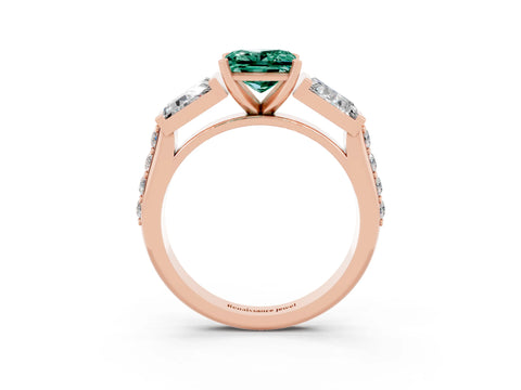 Rose gold Princess Cut Green Sapphire Engagement Ring with Baguette Side Stones and Channel Set Band_3