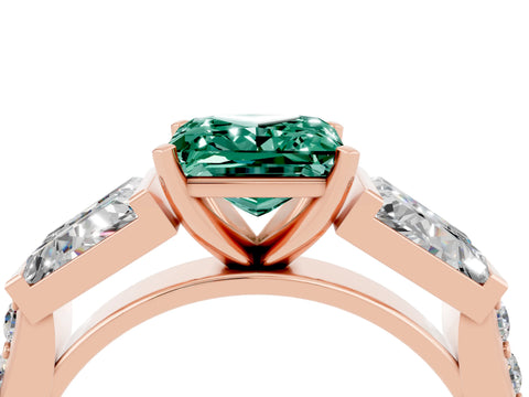 Rose gold Princess Cut Green Sapphire Engagement Ring with Baguette Side Stones and Channel Set Band_4