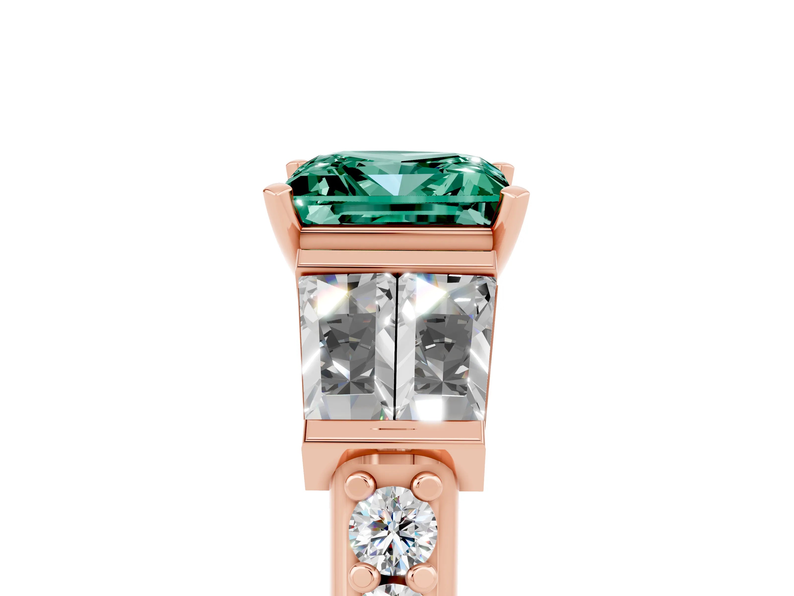Rose gold Princess Cut Green Sapphire Engagement Ring with Baguette Side Stones and Channel Set Band_5