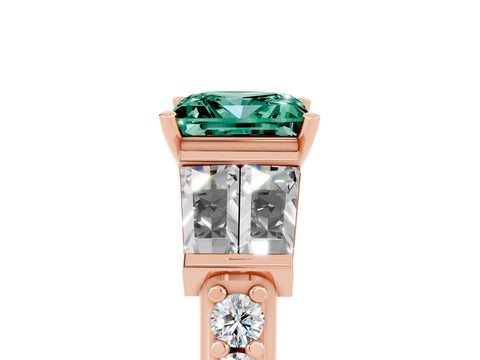 Rose gold Princess Cut Green Sapphire Engagement Ring with Baguette Side Stones and Channel Set Band_5