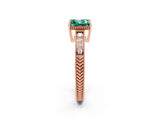 Rose gold Princess Cut Green Sapphire Engagement Ring with Milgrain Channel Set Band and Prong Setting_2