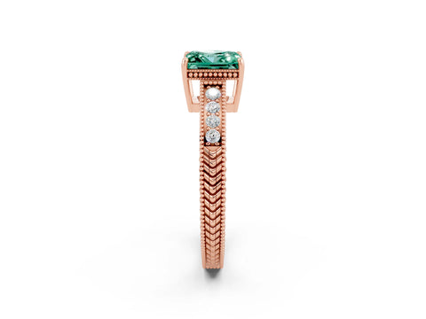 Rose gold Princess Cut Green Sapphire Engagement Ring with Milgrain Channel Set Band and Prong Setting_2