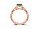Rose gold Princess Cut Green Sapphire Engagement Ring with Milgrain Channel Set Band and Prong Setting_3