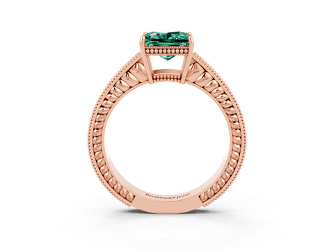 Rose gold Princess Cut Green Sapphire Engagement Ring with Milgrain Channel Set Band and Prong Setting_3