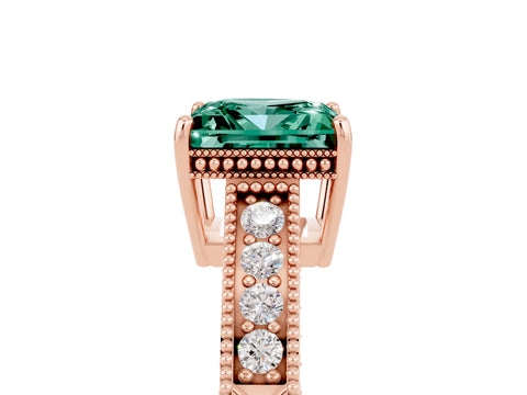 Rose gold Princess Cut Green Sapphire Engagement Ring with Milgrain Channel Set Band and Prong Setting_5