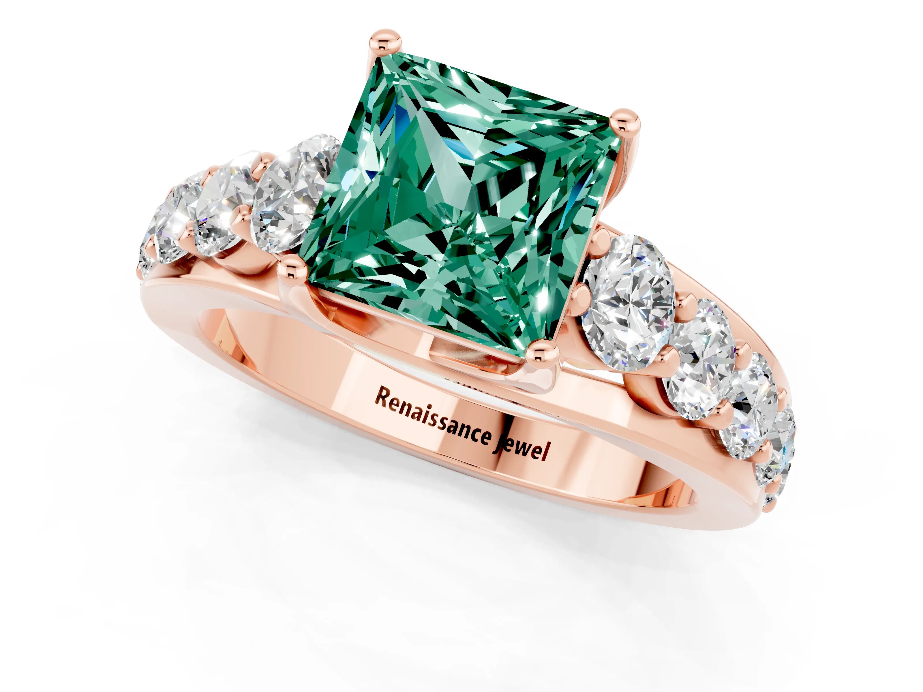 Rose gold Princess Cut Green Sapphire Engagement Ring with Pavé Band and Four-Prong Setting_1