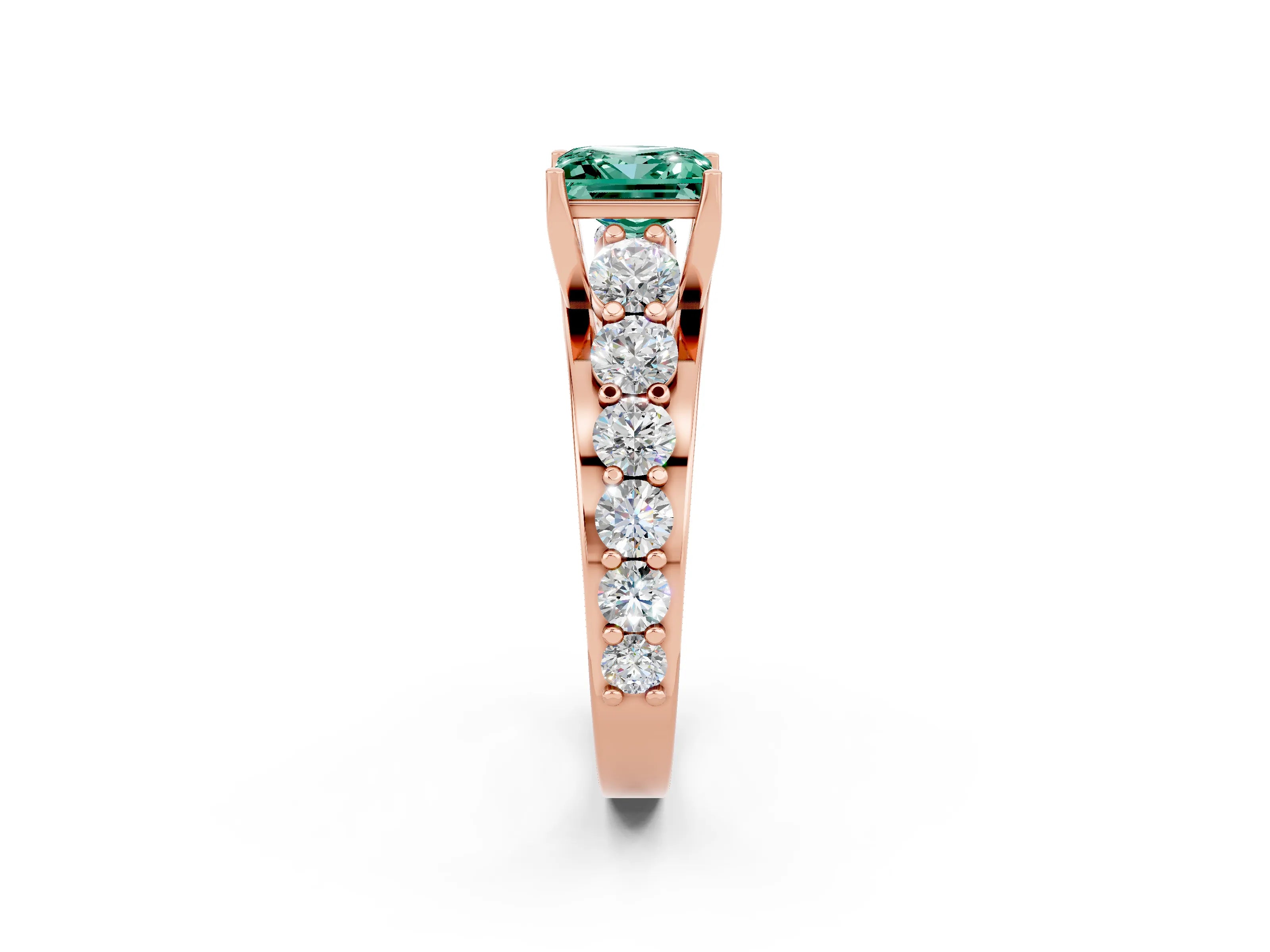 Rose gold Princess Cut Green Sapphire Engagement Ring with Pavé Band and Four-Prong Setting_2