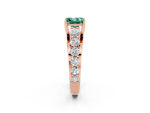 Rose gold Princess Cut Green Sapphire Engagement Ring with Pavé Band and Four-Prong Setting
