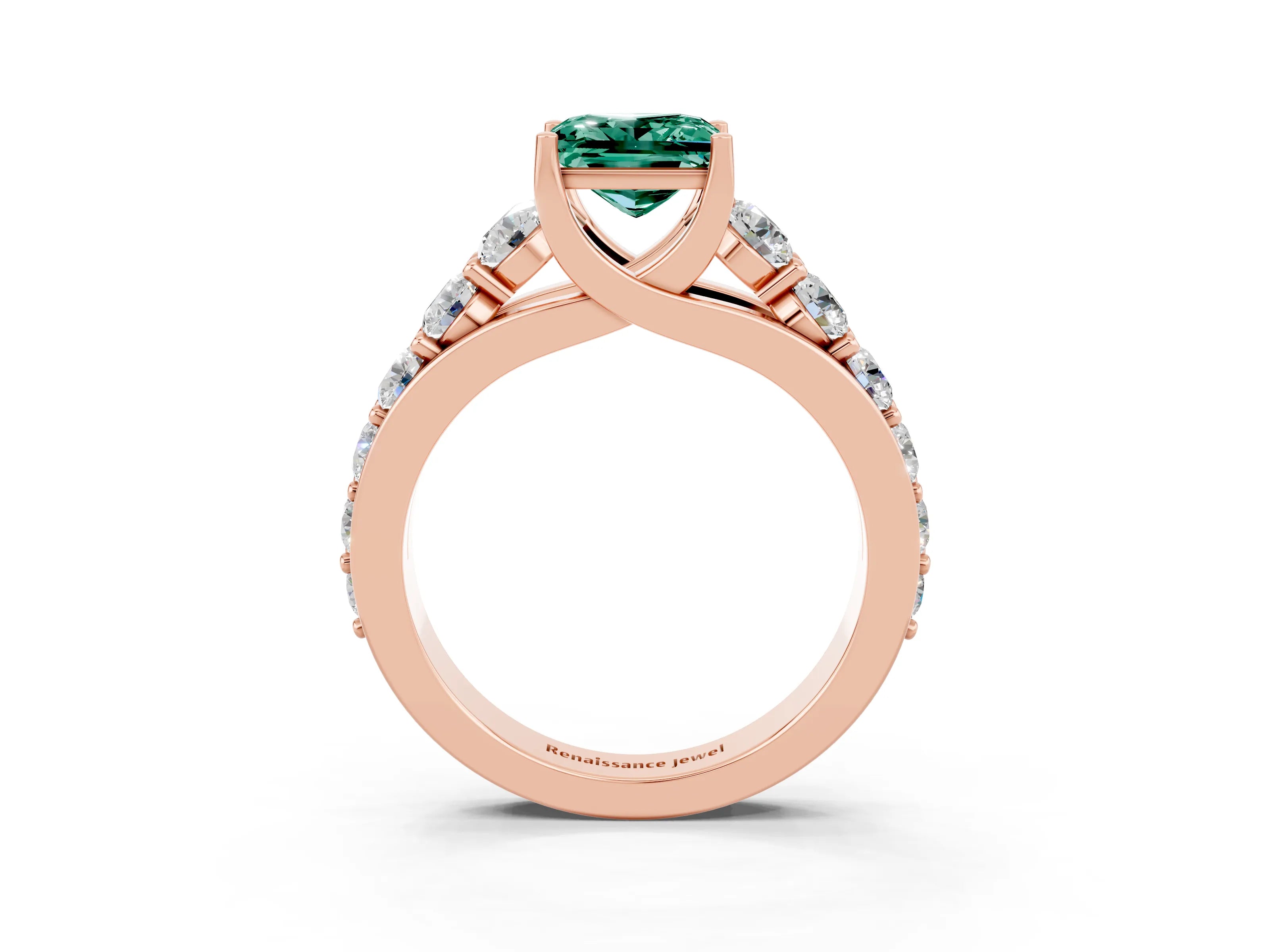 Rose gold Princess Cut Green Sapphire Engagement Ring with Pavé Band and Four-Prong Setting_3