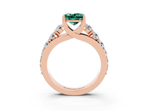 Rose gold Princess Cut Green Sapphire Engagement Ring with Pavé Band and Four-Prong Setting_3