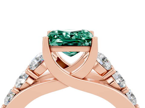 Rose gold Princess Cut Green Sapphire Engagement Ring with Pavé Band and Four-Prong Setting_4
