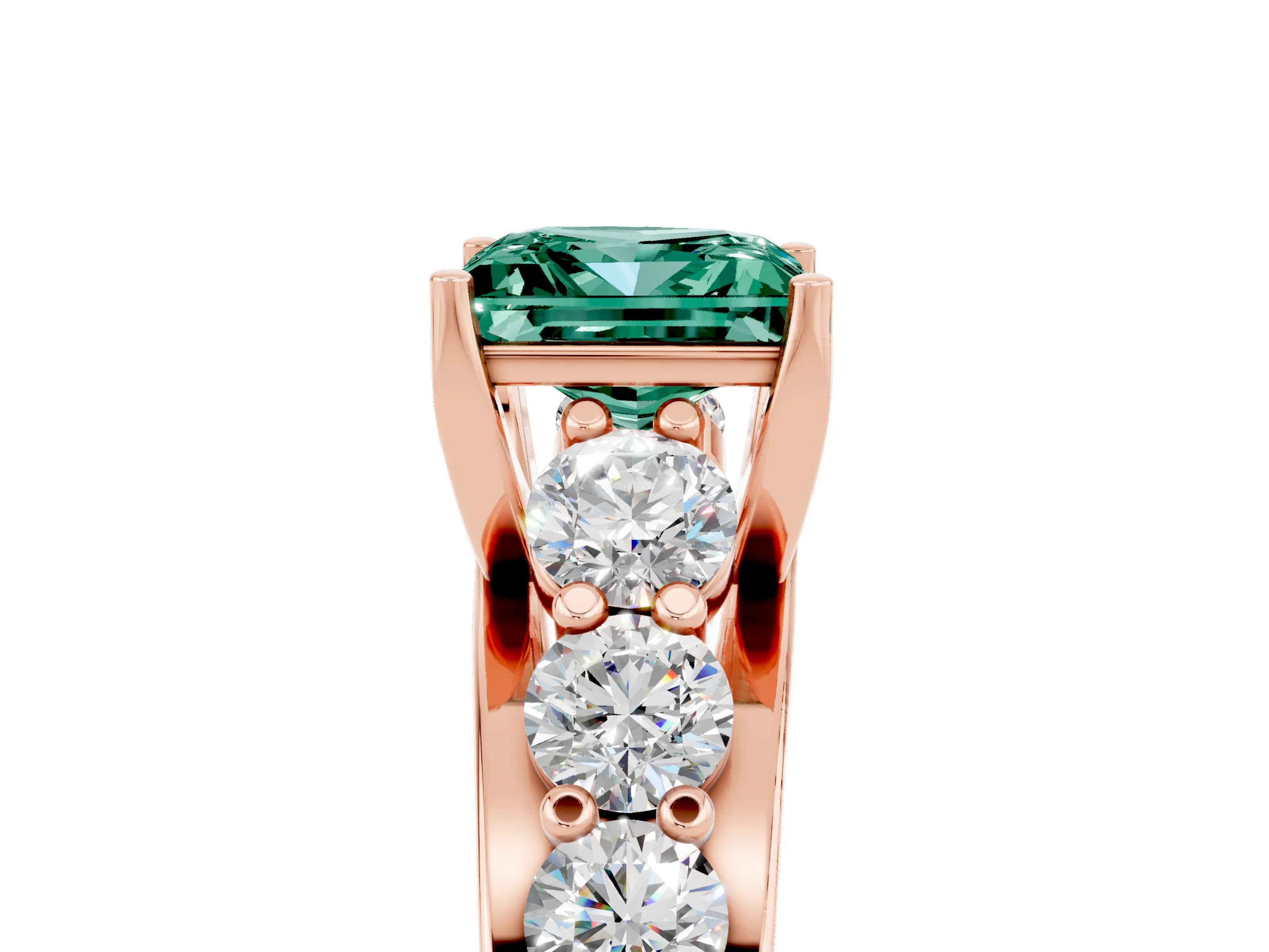 Rose gold Princess Cut Green Sapphire Engagement Ring with Pavé Band and Four-Prong Setting_5