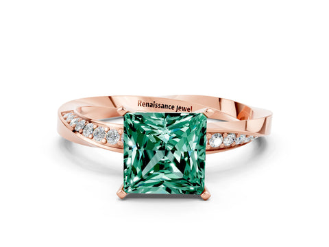 Rose gold Princess Cut Green Sapphire Engagement Ring with Side Stone Accents and Four-Prong Setting_39