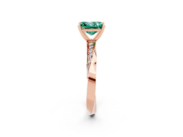 Rose gold Princess Cut Green Sapphire Engagement Ring with Side Stone Accents and Four-Prong Setting