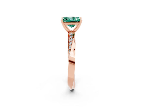 Rose gold Princess Cut Green Sapphire Engagement Ring with Side Stone Accents and Four-Prong Setting_41