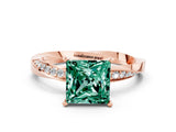 Rose gold Princess Cut Green Sapphire Engagement Ring with Side Stone Accents and Four-Prong Setting_60