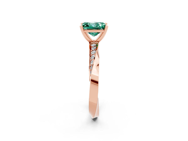 Rose gold Princess Cut Green Sapphire Engagement Ring with Side Stone Accents and Four-Prong Setting