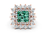 Rose gold Princess Cut Green Sapphire Floral Double Halo Engagement Ring with Prong Setting_60
