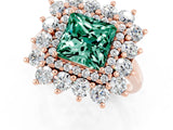 Rose gold Princess Cut Green Sapphire Floral Double Halo Engagement Ring with Prong Setting_61