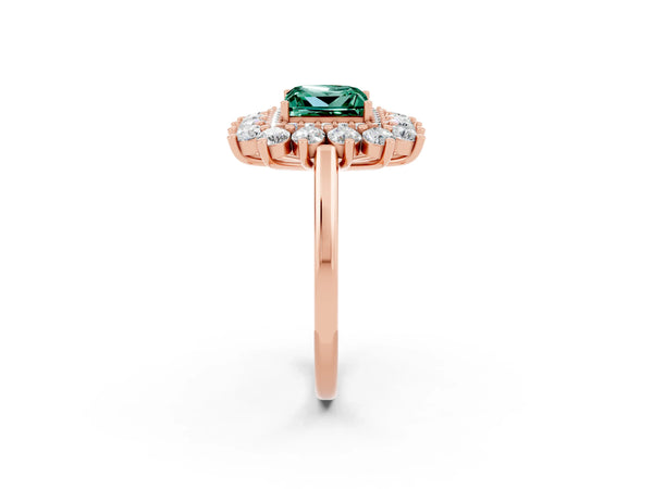 Rose gold Princess Cut Green Sapphire Floral Double Halo Engagement Ring with Prong Setting