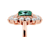 Rose gold Princess Cut Green Sapphire Floral Double Halo Engagement Ring with Prong Setting_65