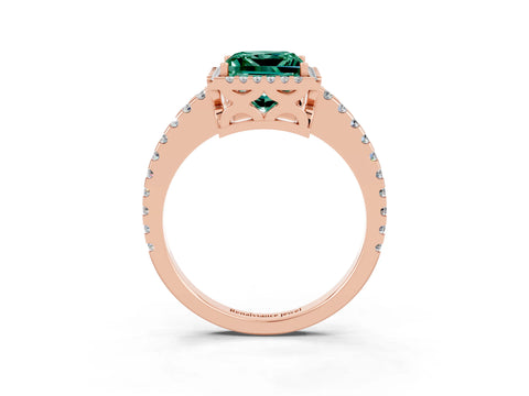 Rose gold Princess Cut Green Sapphire Halo Engagement Ring with Pavé Band and Prong Setting_15