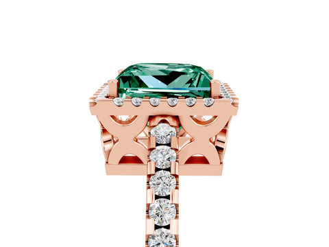 Rose gold Princess Cut Green Sapphire Halo Engagement Ring with Pavé Band and Prong Setting_17