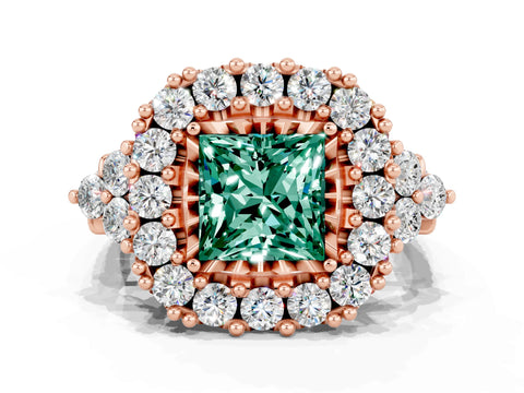 Rose gold Princess Cut Green Sapphire Halo Ring with Pavé Band and Four-Prong Setting_12