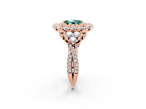 Rose gold Princess Cut Green Sapphire Halo Ring with Pavé Band and Four-Prong Setting_14