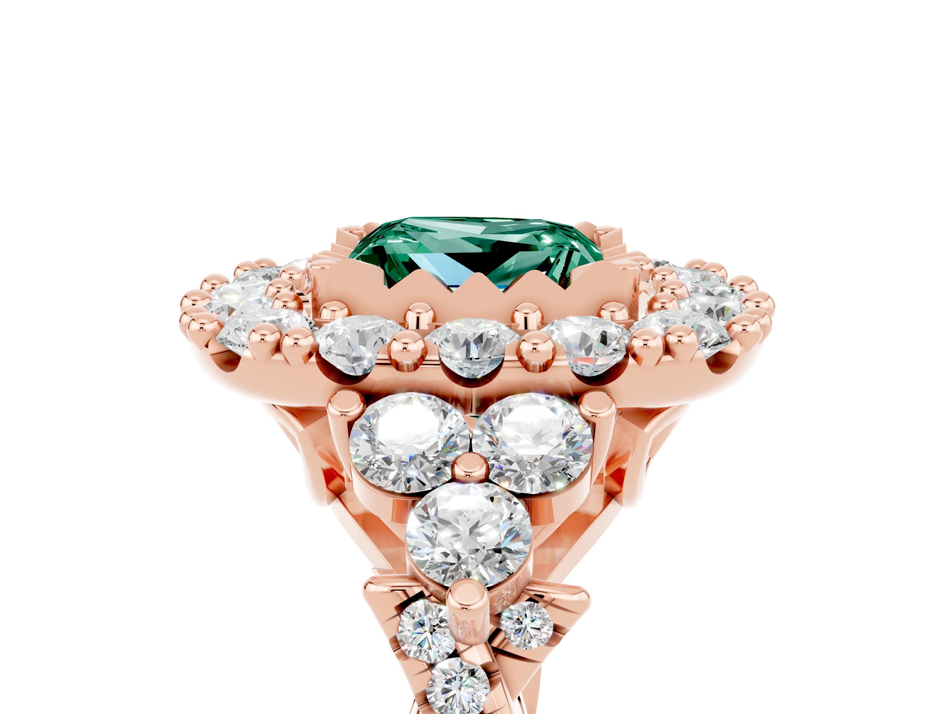 Rose gold Princess Cut Green Sapphire Halo Ring with Pavé Band and Four-Prong Setting_17