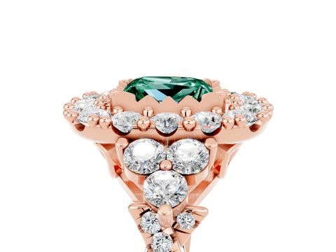Rose gold Princess Cut Green Sapphire Halo Ring with Pavé Band and Four-Prong Setting_17
