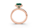 Rose gold Princess Cut Green Sapphire Halo Ring with Round Split Shank and Prong Setting_51