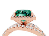 Rose gold Princess Cut Green Sapphire Halo Ring with Round Split Shank and Prong Setting_52